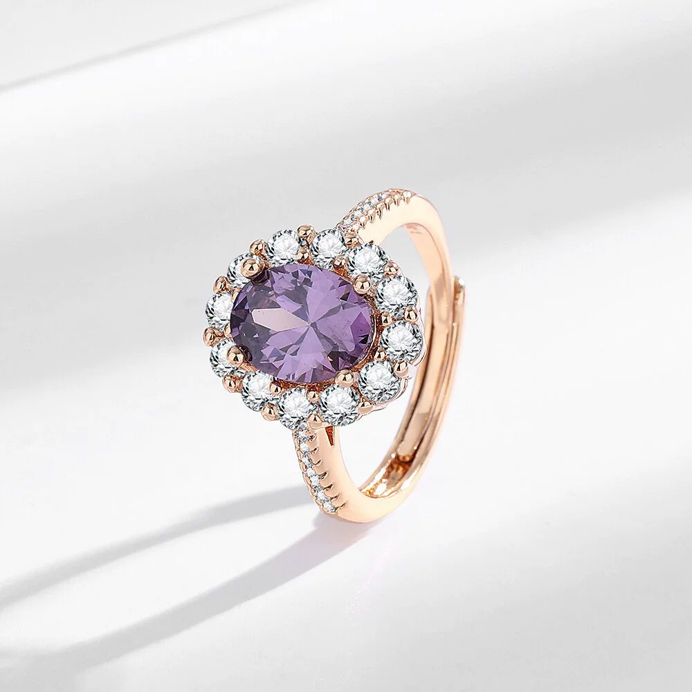 Purple Zircon Rose Gold Jewelry Set – 4-Piece Gift Purple Zircon Rose Gold Jewelry Set – 4-Piece Gift