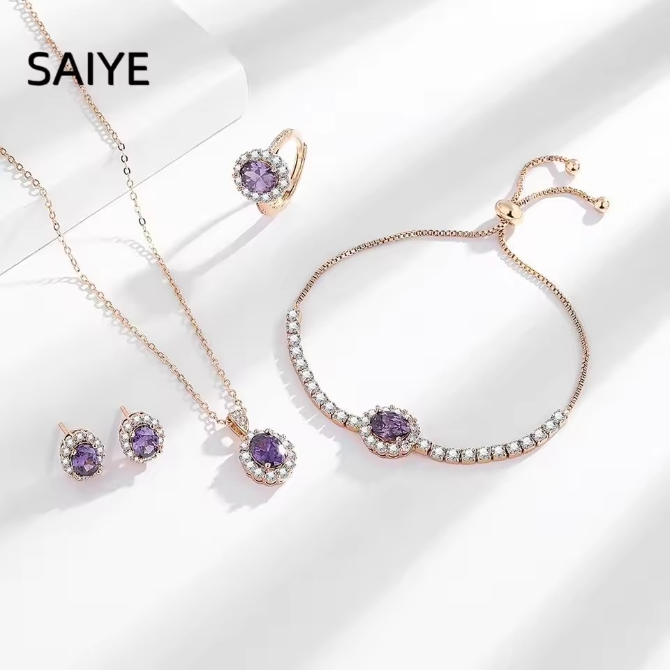 Purple Zircon Rose Gold Jewelry Set – 4-Piece Gift Purple Zircon Rose Gold Jewelry Set – 4-Piece Gift