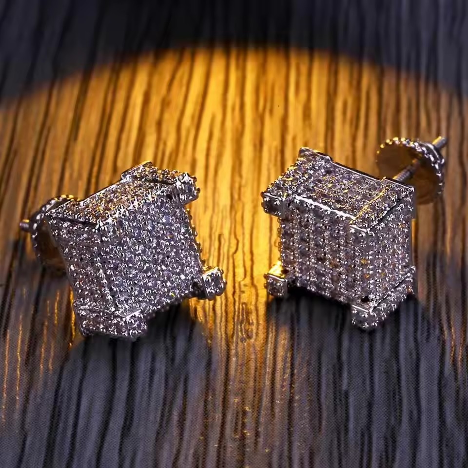 Unisex Iced-Out Square Stud Earrings – CZ Hip Hop Jewelry (1) Unisex Iced-Out Square Stud Earrings – CZ Hip Hop Jewelry