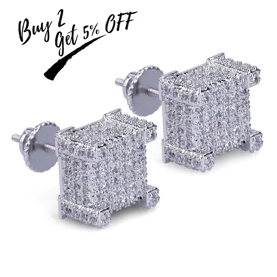 Unisex Iced-Out Square Stud Earrings – CZ Hip Hop Jewelry (3)