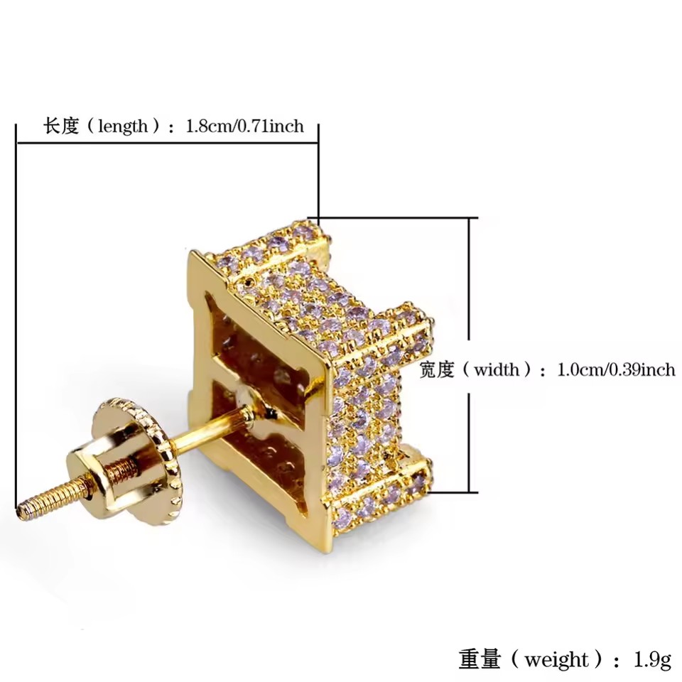 Unisex Iced-Out Square Stud Earrings – CZ Hip Hop Jewelry (7)