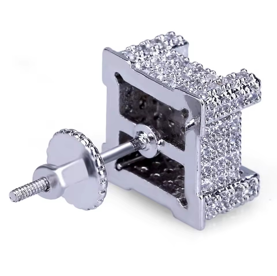 Unisex Iced-Out Square Stud Earrings – CZ Hip Hop Jewelry (8)