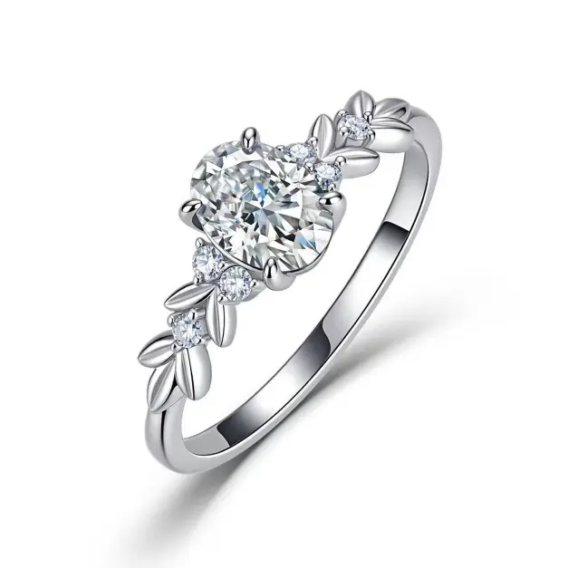 1CT Oval Moissanite Leaf Ring – 925 Sterling Silver