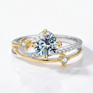 1CT Round Moissanite Star Trail Sterling Silver Ring
