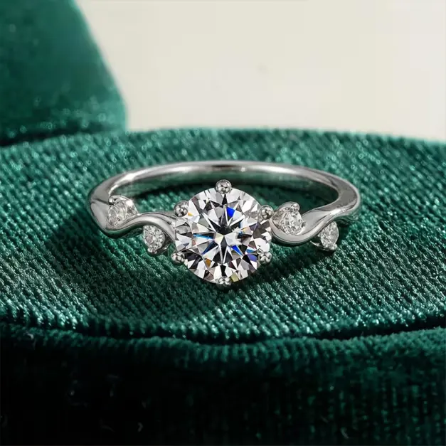1CT Round Moissanite Vine Sterling Silver Ring