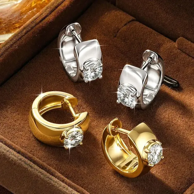 5mm Moissanite Huggie Hoop Earrings – 14K Gold-Tone