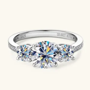 Anziw Women’s 3-Stone Moissanite Ring – 925 Silver