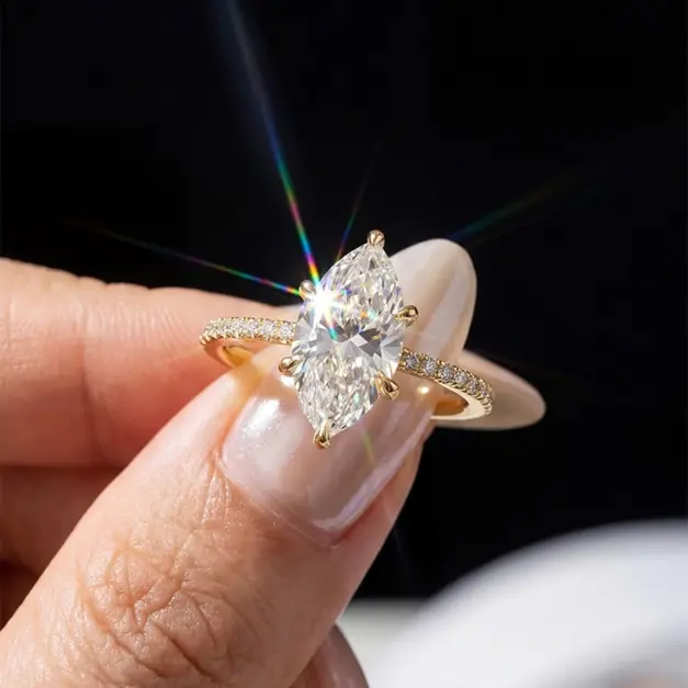 2ct Real Moissanite Marquise Ring, 925 Sterling Silver Elegant Engagement & Wedding Ring for Women