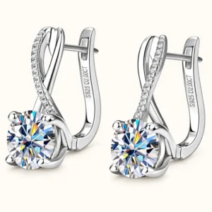 2ct Real Moissanite Hoop Earrings, 925 Sterling Silver 18K Gold-Plated Drop Earrings for Women