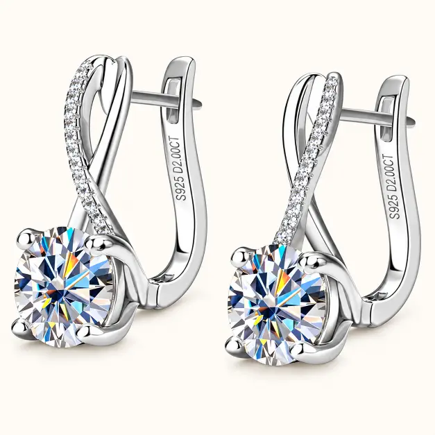 2ct Real Moissanite Hoop Earrings, 925 Sterling Silver 18K Gold-Plated Drop Earrings for Women