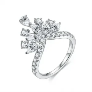 2.9ct Moissanite Crown Ring, S925 Sterling Silver Round Waterdrop Cut Engagement & Wedding Ring for Women