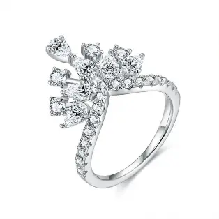 2.9ct Moissanite Crown Ring, S925 Sterling Silver Round Waterdrop Cut Engagement & Wedding Ring for Women