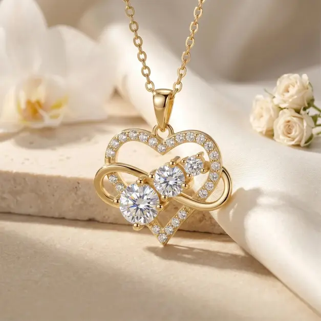 RAPRGOLD Moissanite Infinite Love Heart Necklace – 925 Sterling Silver