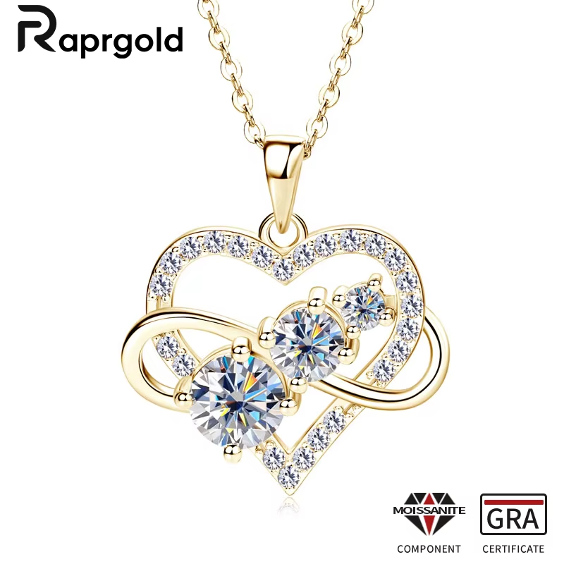 RAPRGOLD Moissanite Infinite Love Heart Necklace – 925 Sterling Silver
