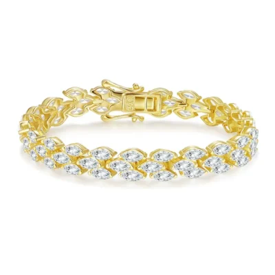 Women’s 925 Silver Marquise Moissanite Bracelet – Luxury Link Design
