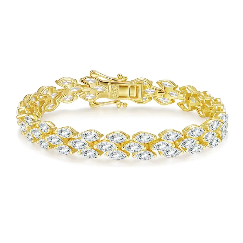 Women’s 925 Silver Marquise Moissanite Bracelet – Luxury Link Design Women’s 925 Silver Marquise Moissanite Bracelet – Luxury Link Design