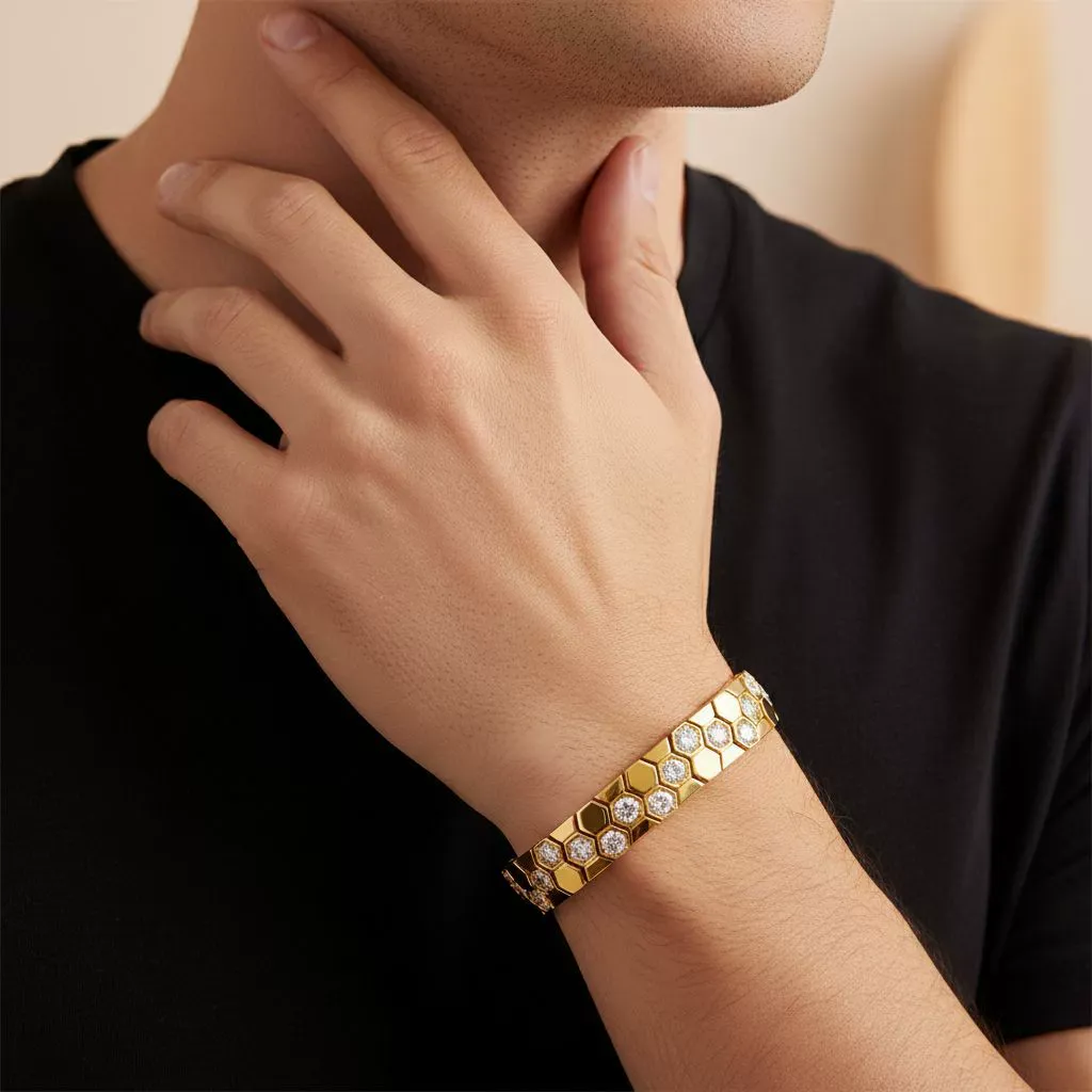Unisex 925 Silver Honeycomb Bracelet – Moissanite & Zircon Unisex 925 Silver Honeycomb Bracelet – Moissanite & Zircon