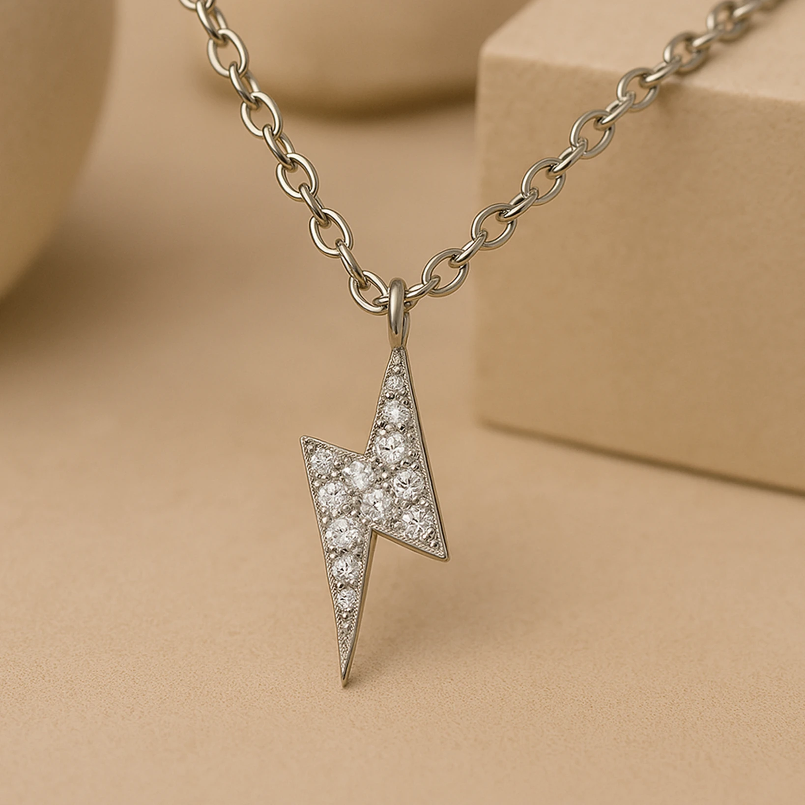 Sterling Silver Necklace with Moissanite, White Color, Hypoallergenic