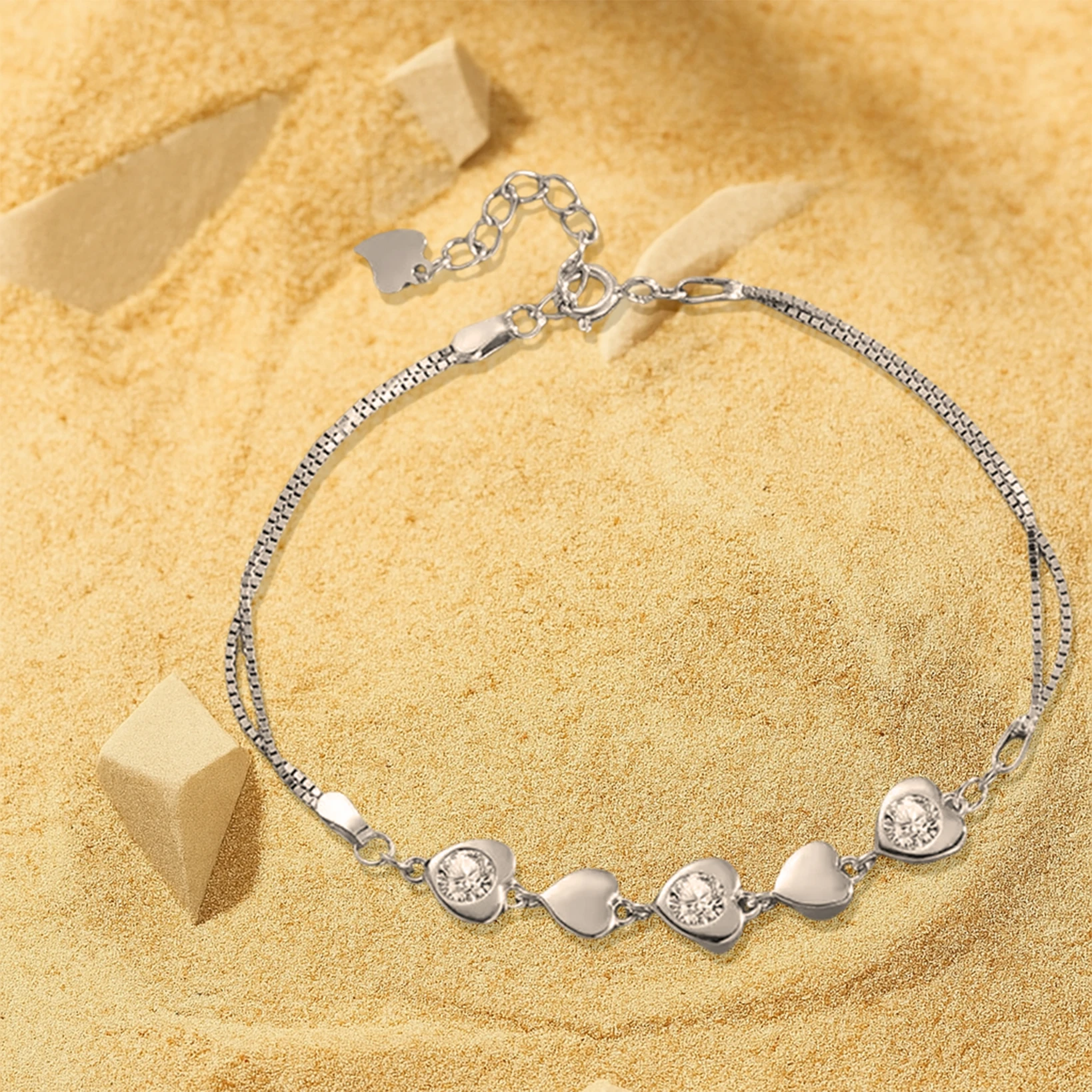 Moissanite Heart Bangle Bracelet