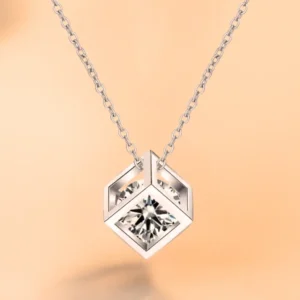 Moissanite Cube Pendant Necklace