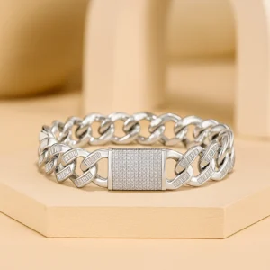 925 Sterling Silver for Men Emerald Cut Diamond Hiphop Bangle