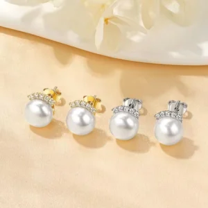 Moissanite & Freshwater Pearl Crown Earrings