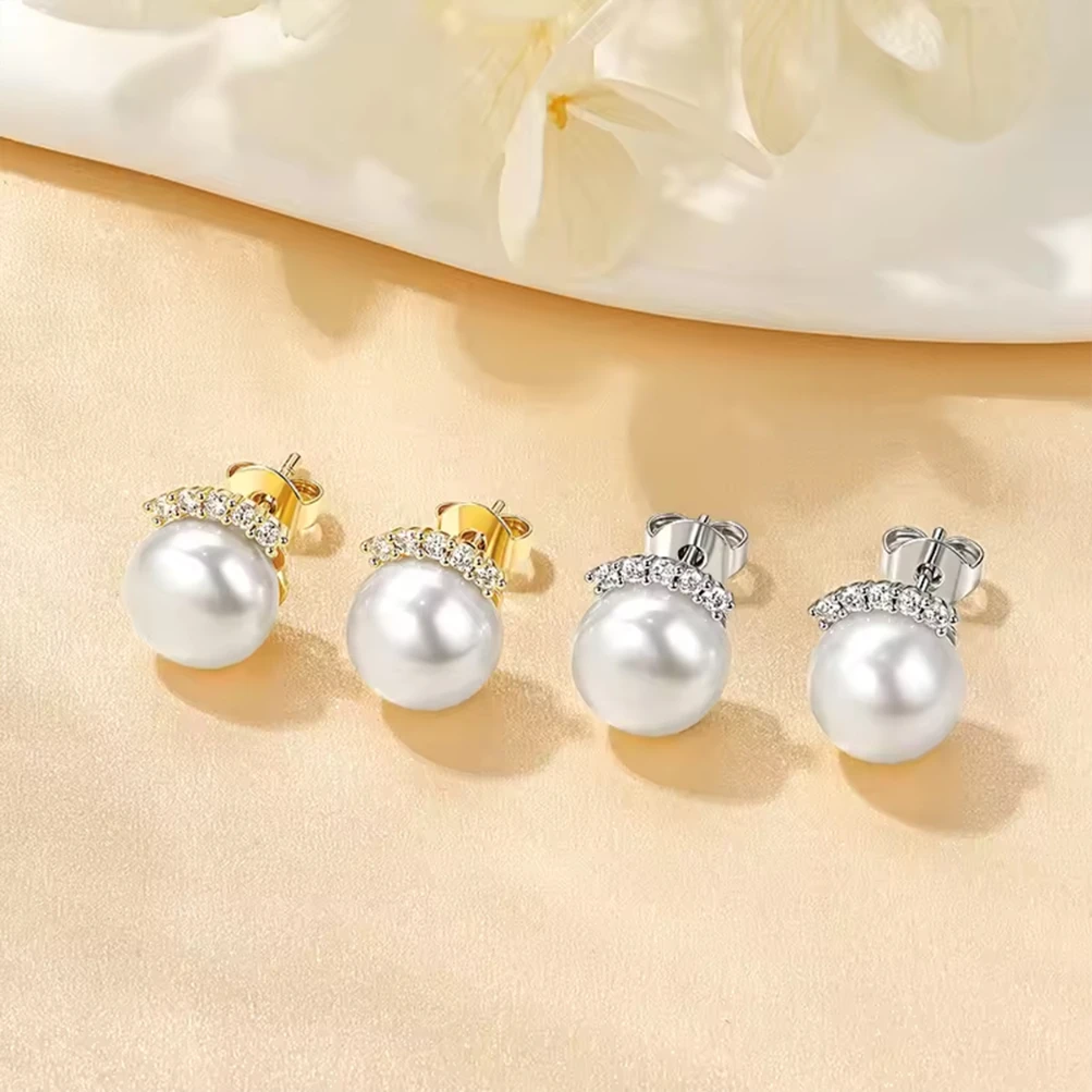 Moissanite & Freshwater Pearl Crown Earrings
