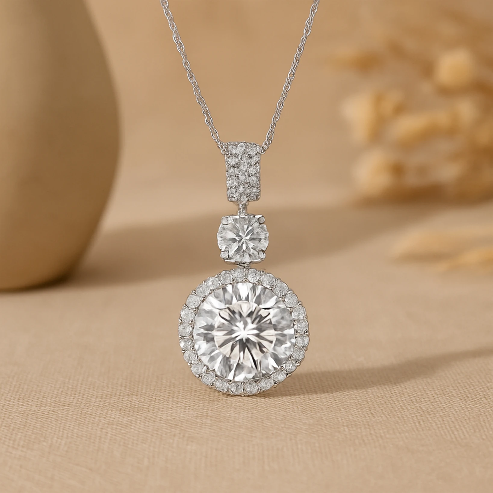 Moissanite Necklace 925 Silver Round Cut Necklace