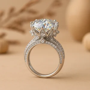 925 Sterling Silver Inlaid Diamond Moissanite Ring