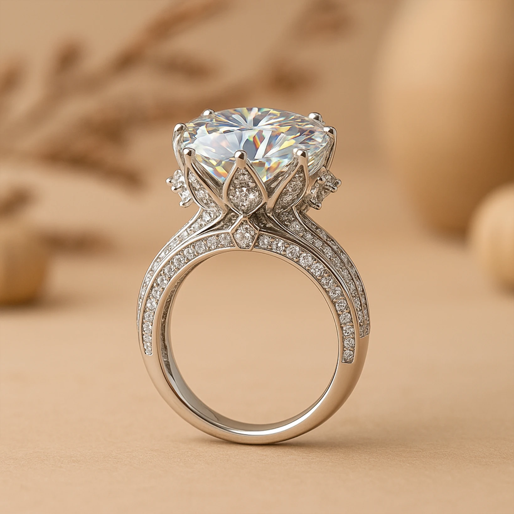 925 Sterling Silver Inlaid Diamond Moissanite Ring