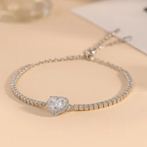 925 Sterling Silver Moissanite Chain Heart Bracelet