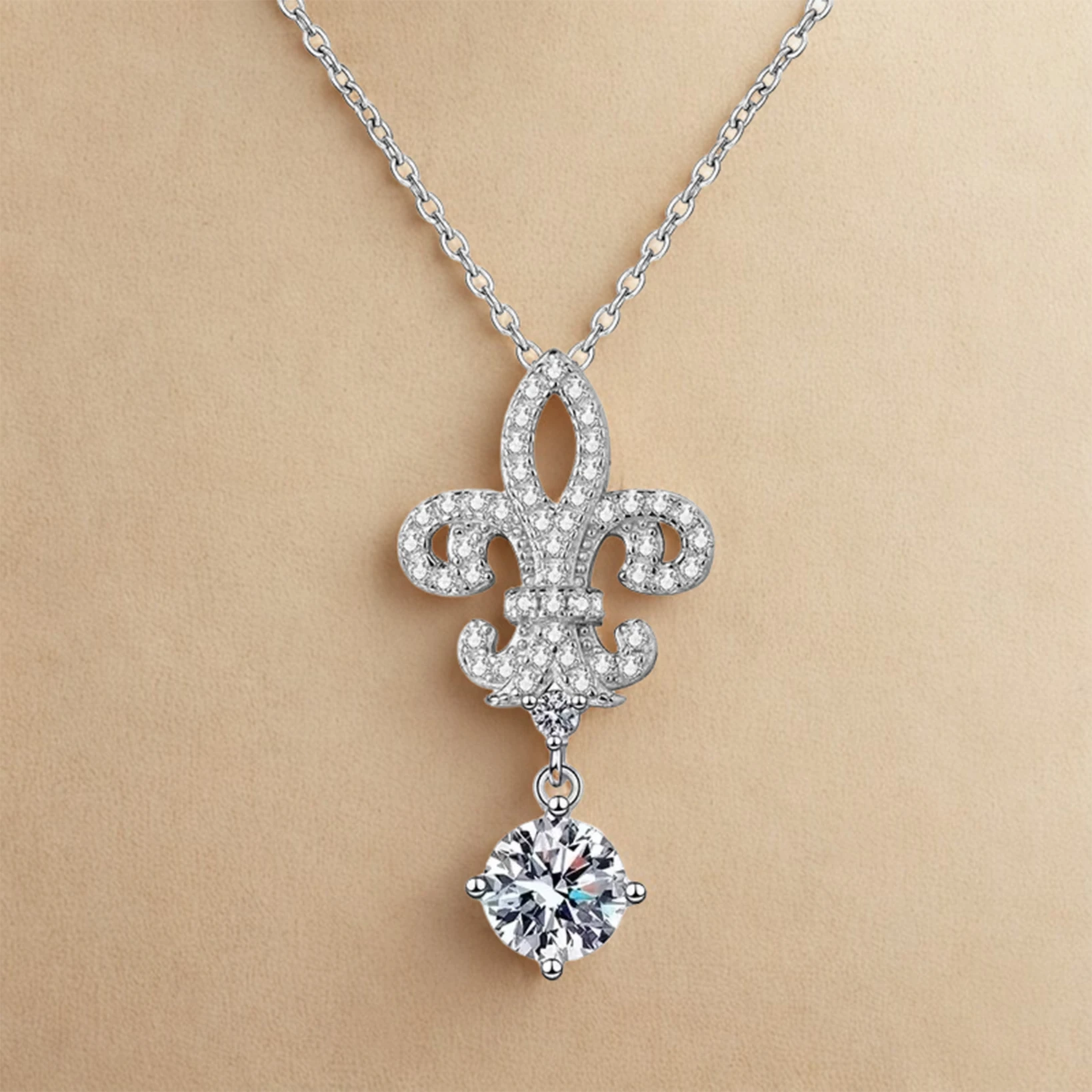 925 Sterling Silver Plated White Gold Diamond Necklaces For Women