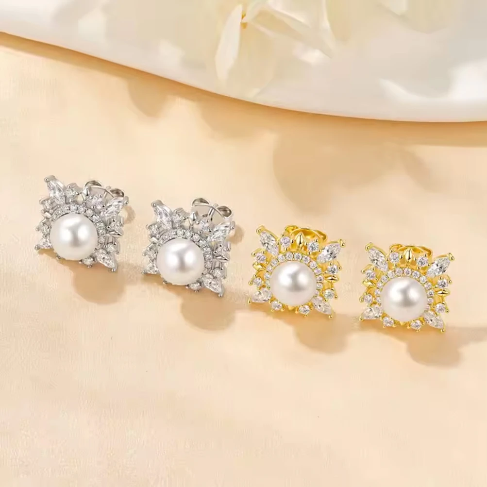 Freshwater Pearl Sunflower Moissanite Earrings